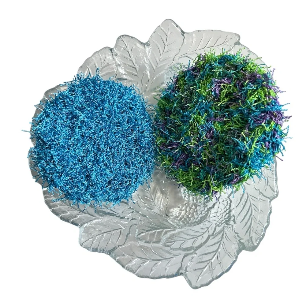 Hand Crafted Colorful Kitchen Dish Scrubbing Pads Crochet Polyester Lot of Two